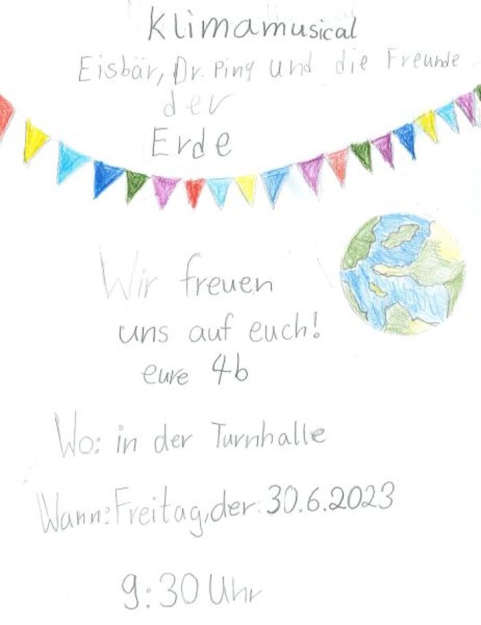 Einladung zum Klimamusical „Eisbär, Dr. Ping und die Freunde der Erde“ am 30.06.2023 um 9:30 Uhr in der Turnhalle in Molfsee.